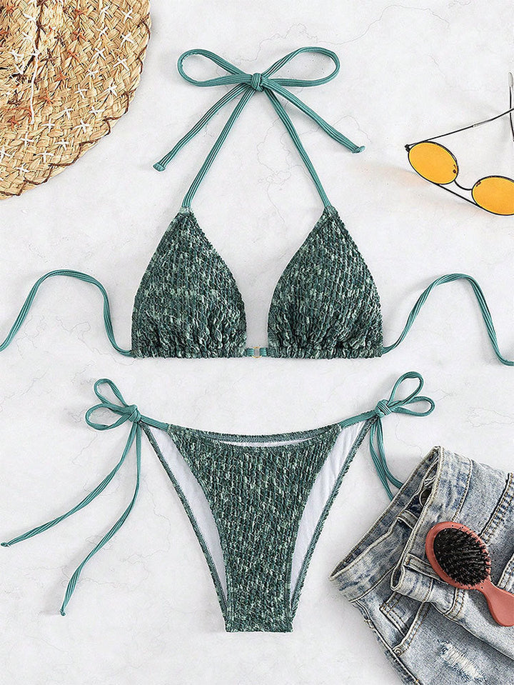 Damen Triangel-Bikini mit verstellbaren Schleifen und schimmerndem Gewebe Drune
