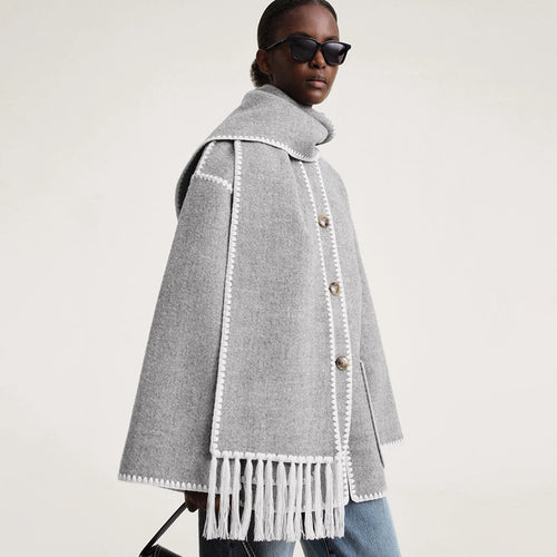 Damen elegante und vielseitige Wolle Poncho Drune
