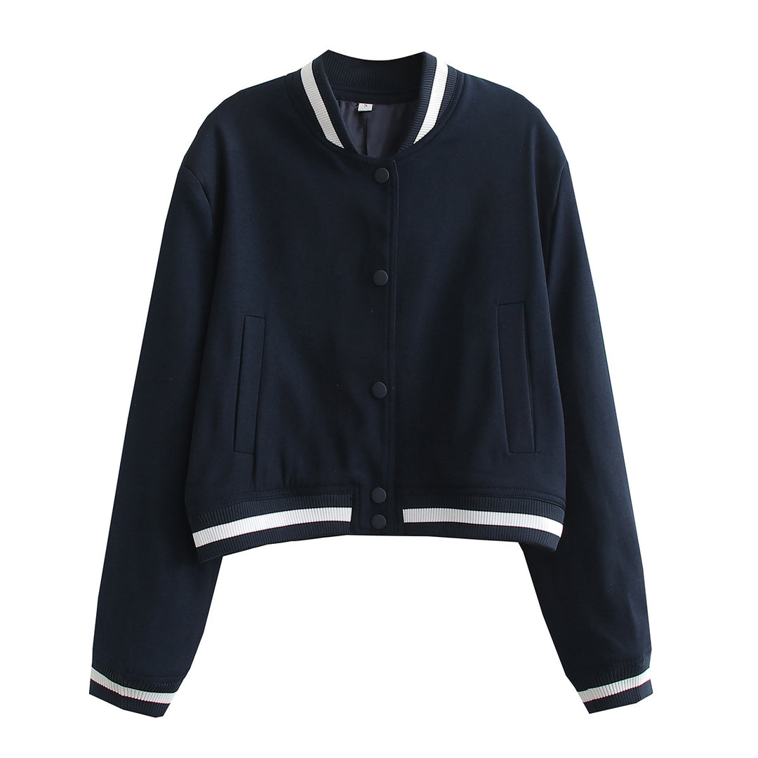 Damen Kurz geschnittene Collegejacke mit Rippbündchen und Druckknöpfen Drune