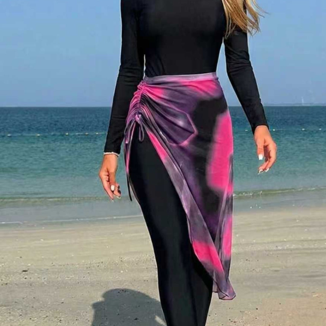 Damen Eleganter langer Badeanzug mit Wickelrock Drune