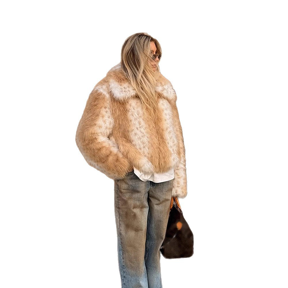 Damen Boxy-Kunstfelljacke mit zweifarbiger Shag-Optik und Umlegekragen Drune