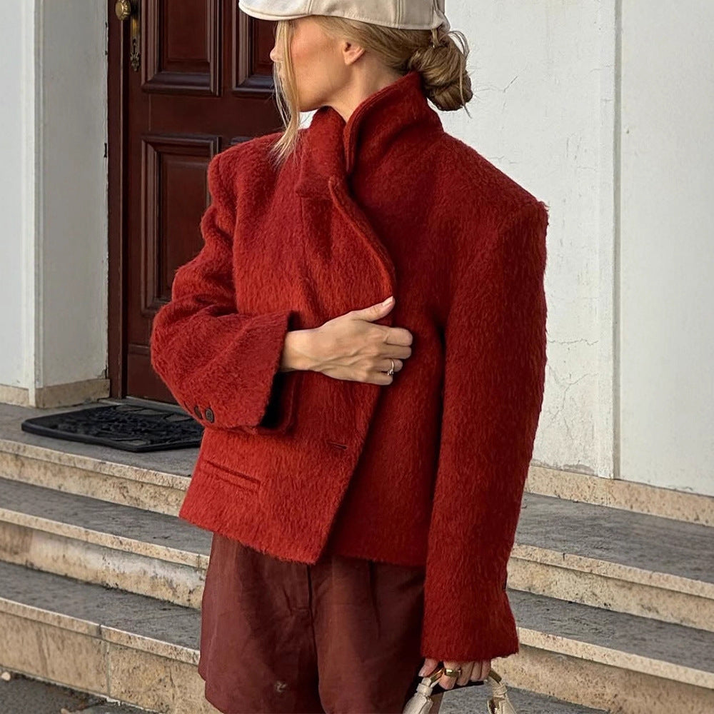 Damen Kurzboxy Kunstpelz‑Jacke mit breitem Revers und strukturierter Felloptik Drune