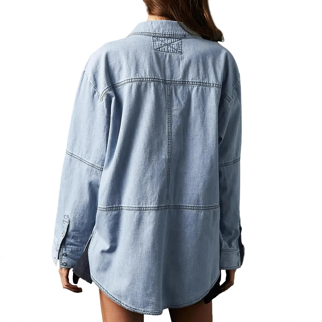 Damen Denim-Shirt mit detailreicher Steppung und lässigem Schnitt Drune