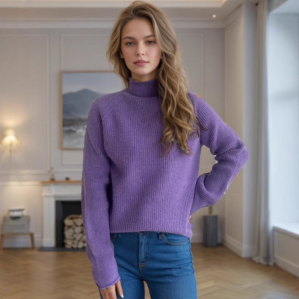 Damen gemütlicher Rollkragenpullover aus weichem Grobstrick Drune