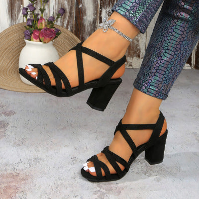 Damen elegante Blockabsatzsandalen mit gekreuzten Riemen Drune