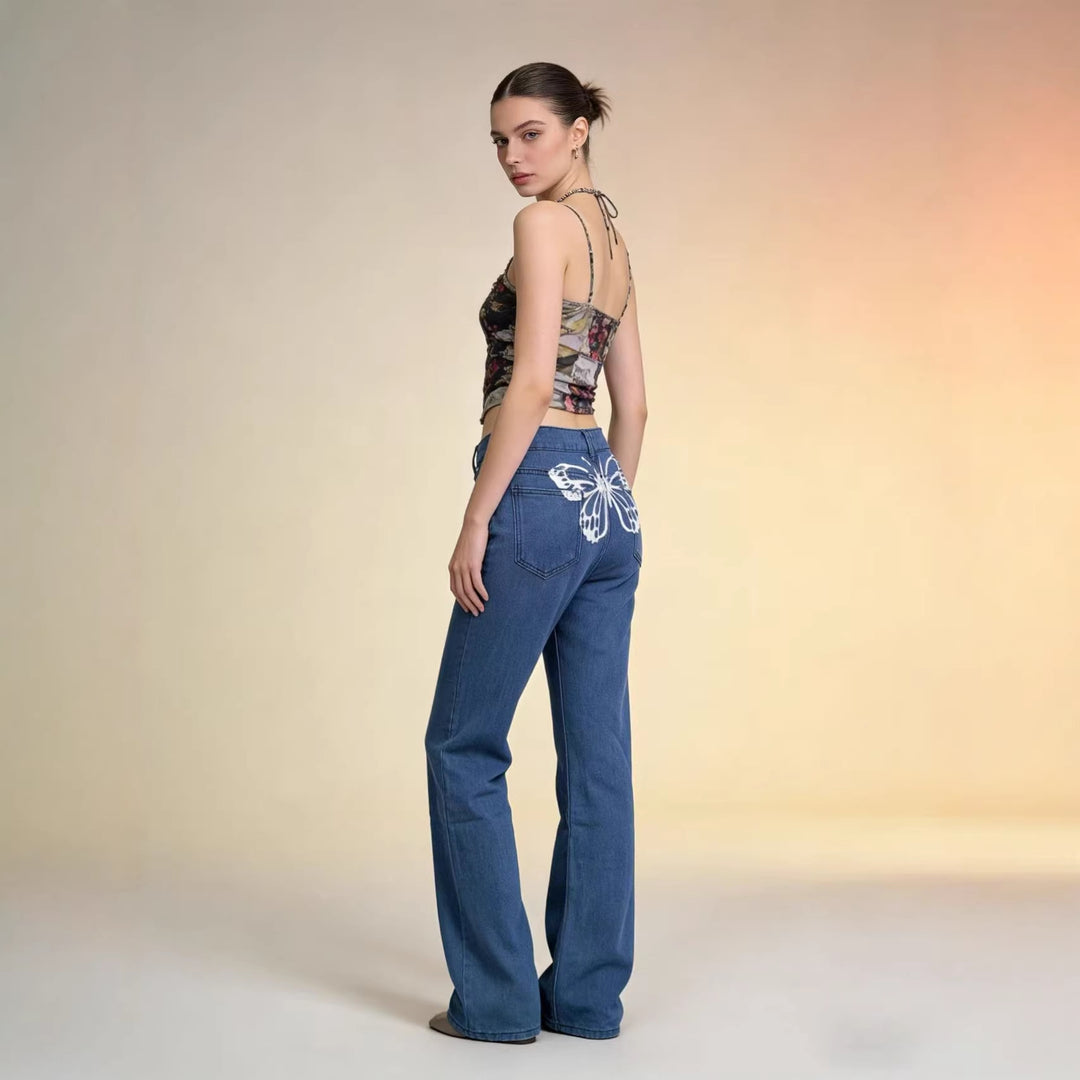 Damen nan hochgeschnittene weich fallende Schlagjeans aus Stretch-Denim mit figurformender Passform Drune