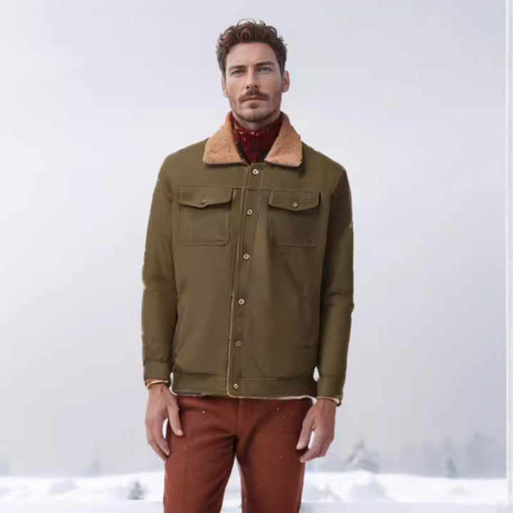 Herren lässige Jacke mit Kunstfellkragen und praktischen Taschen Drune