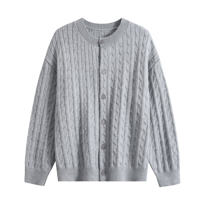 Damen Grobstrick-Cardigan mit Zopfmuster, Rundhalsausschnitt & durchgehender Knopfleiste Drune