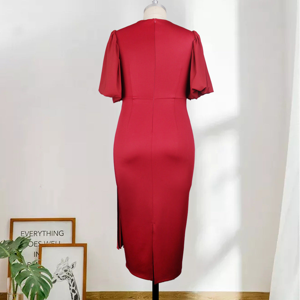 Damen Elegantes, figurbetontes Midi-Kleid mit plissierten Details Drune