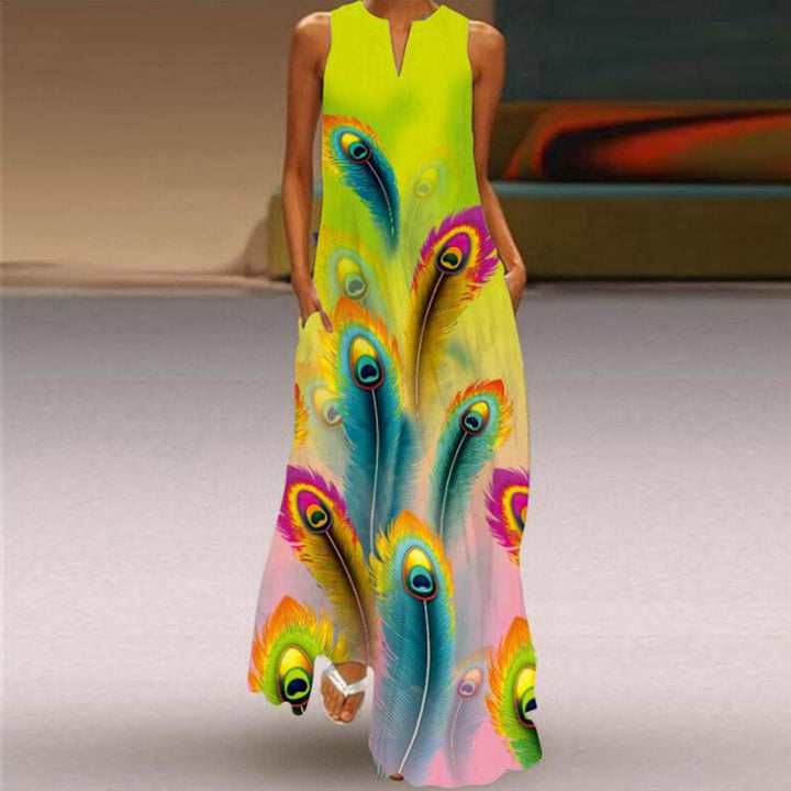 Damen Maxikleid mit elegantem floralem Design und seitlichen Taschen Drune