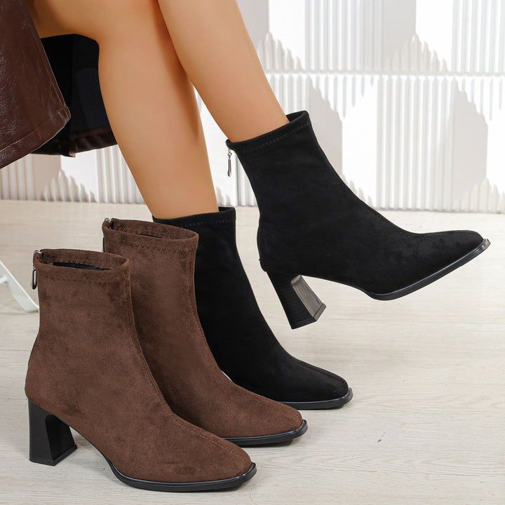 Damen Elegante Stiefeletten aus Wildleder mit Blockabsatz Drune