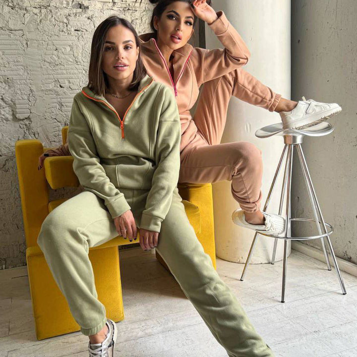 Damen sportlicher Zip-Hoodie und Jogginghose Set mit elastischem Bund und praktischen Taschen Drune
