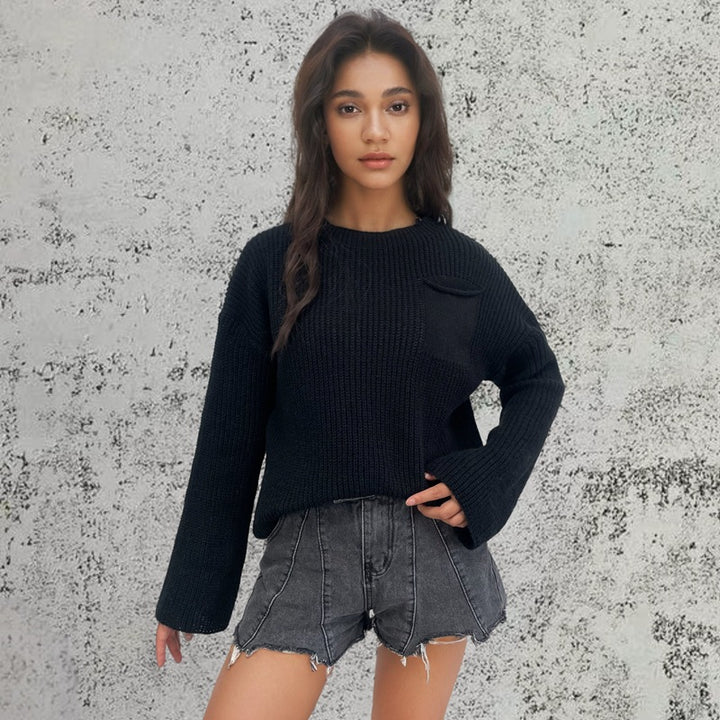 Damen Grobstrick Pullover mit praktischem Taschen-Design Drune