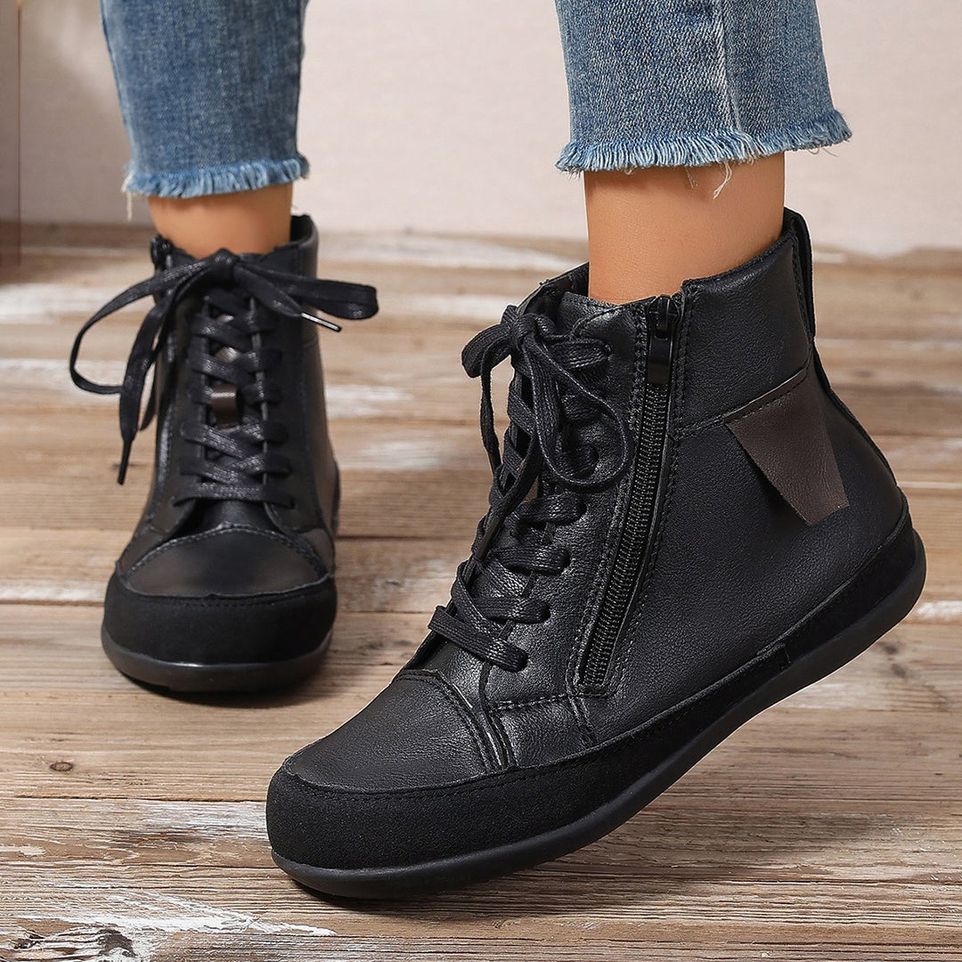 Damen  hochgeschnittene Freizeit-Sneaker-Stiefelette mit seitlichem Reißverschluss gepolstertem Fußbett und rutschfester Gummisohle Drune