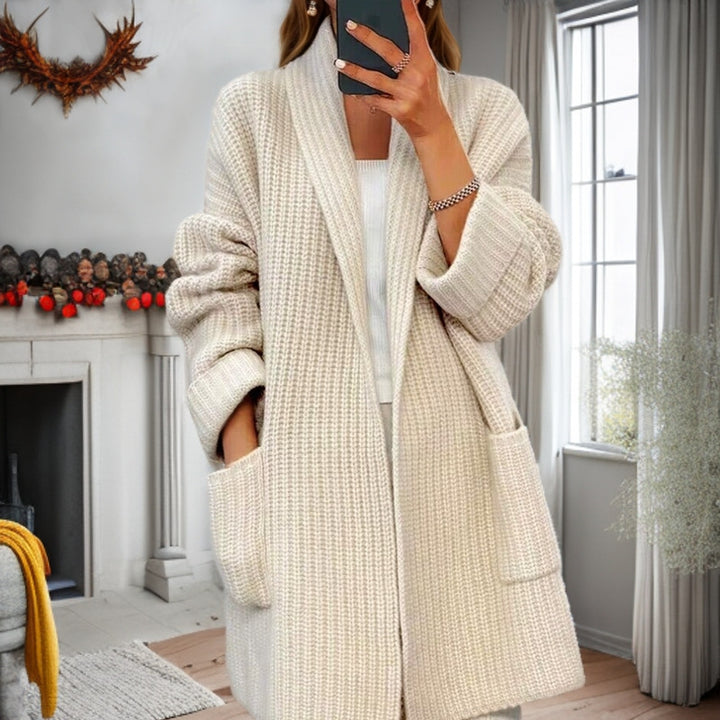 Damen nan langer übergroßer Strickmantel mit Schalkragen und aufgesetzten Taschen Drune