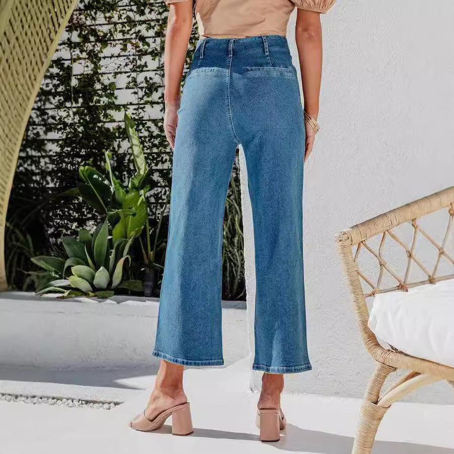 Damen High-Waist Jeans mit Knopfdetail und weitem Bein Drune
