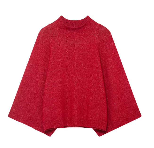 Damen 10+ oversized Strickponcho mit Stehkrragen und weiten Cape-Ärmeln Drune