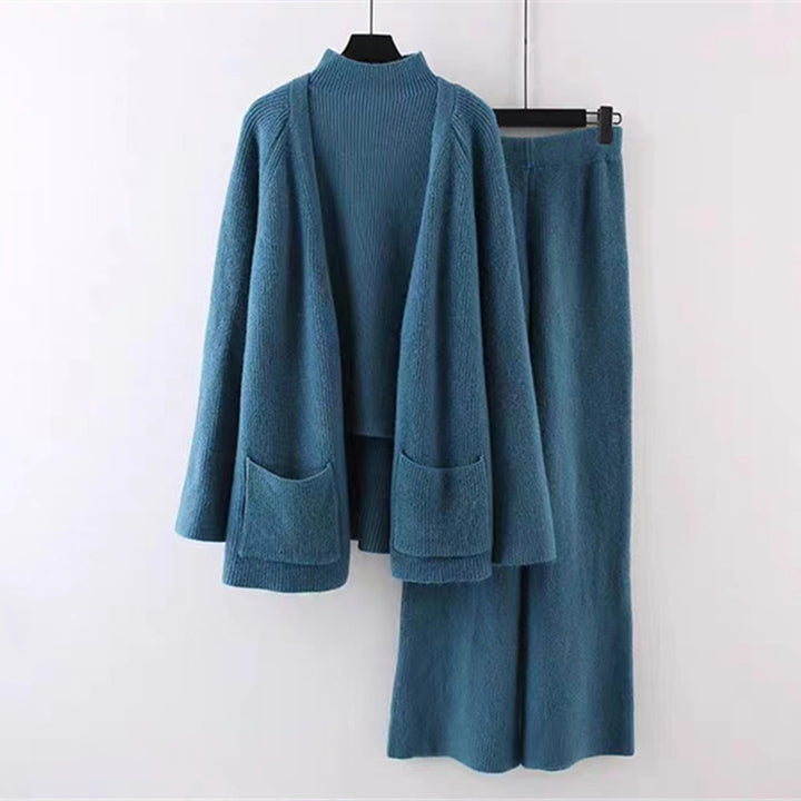 Damen kuscheliges Strickensemble mit weitem Cardigan und bequemen Hosen Drune