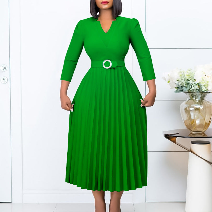 Damen Midikleid mit eleganter Plissé-Optik und modischem Taillengürtel Drune