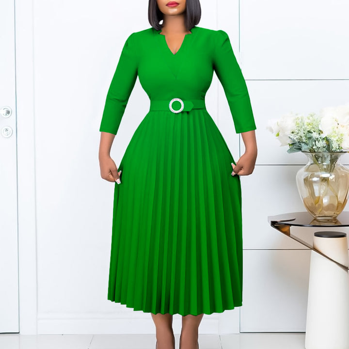 Damen Midikleid mit eleganter Plissé-Optik und modischem Taillengürtel Drune
