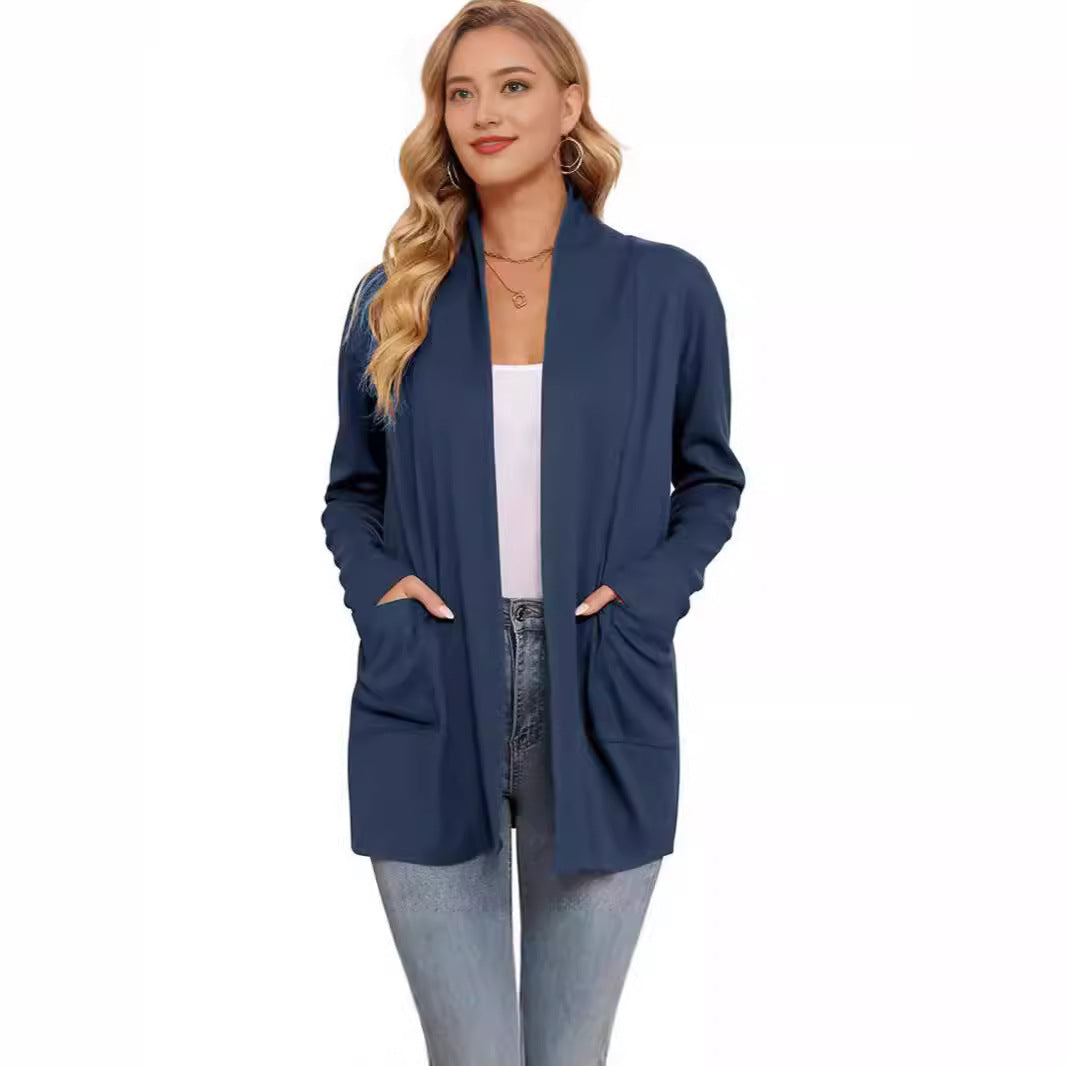 Damen lässiger Longcardigan mit Taschen Drune