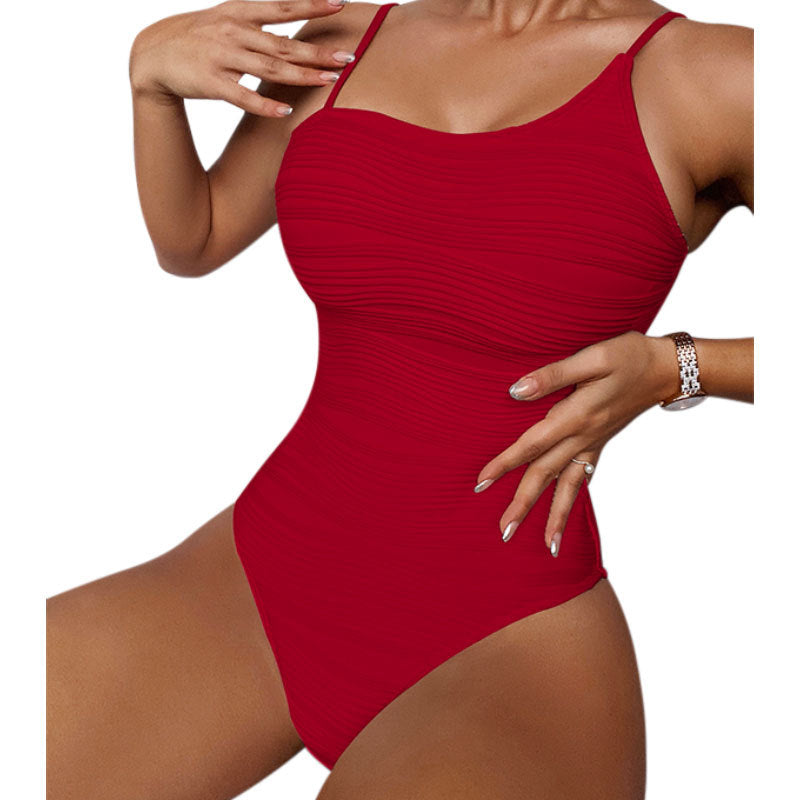 Damen Badeanzug mit eleganter Rippstruktur und asymmetrischem Träger Drune