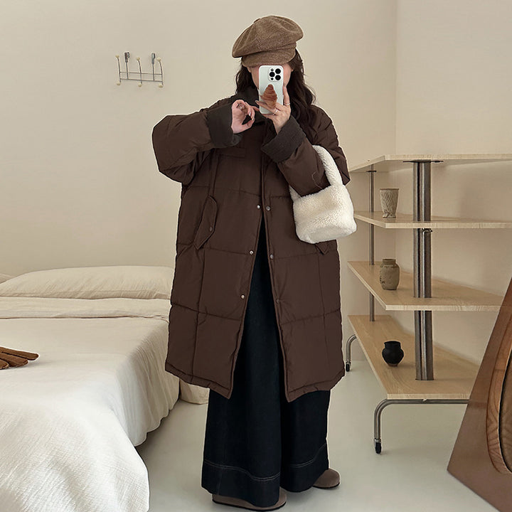Damen Langer, gefütterter Wintermantel mit praktischem Druckknopfverschluss Drune
