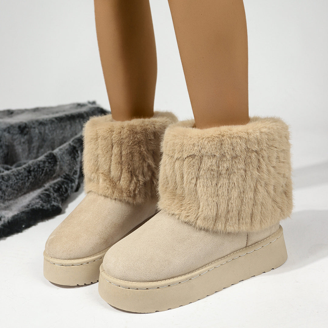 Damen Warme Plateau-Winterboots mit breitem Kunstfellschaft und dämpfender Sohle Drune