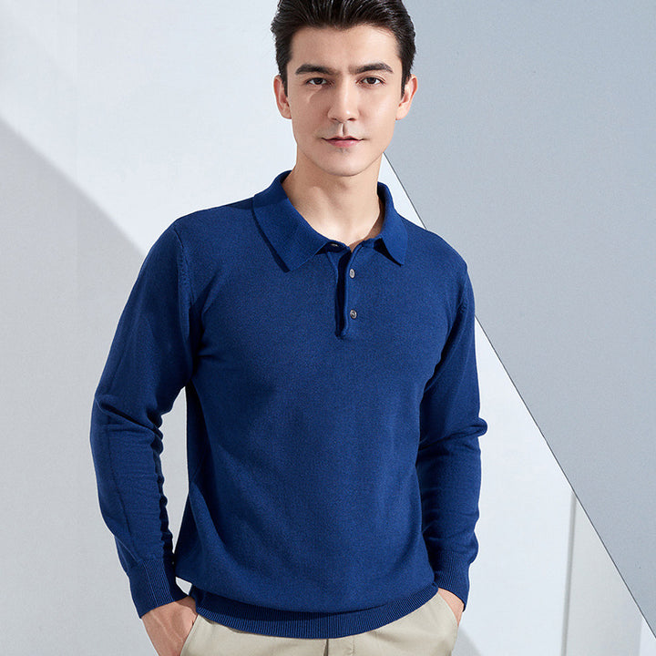 Herren Feiner Langarm-Poloshirt aus Feinstrick mit 3‑Knopf‑Leiste und schmaler Passform Drune