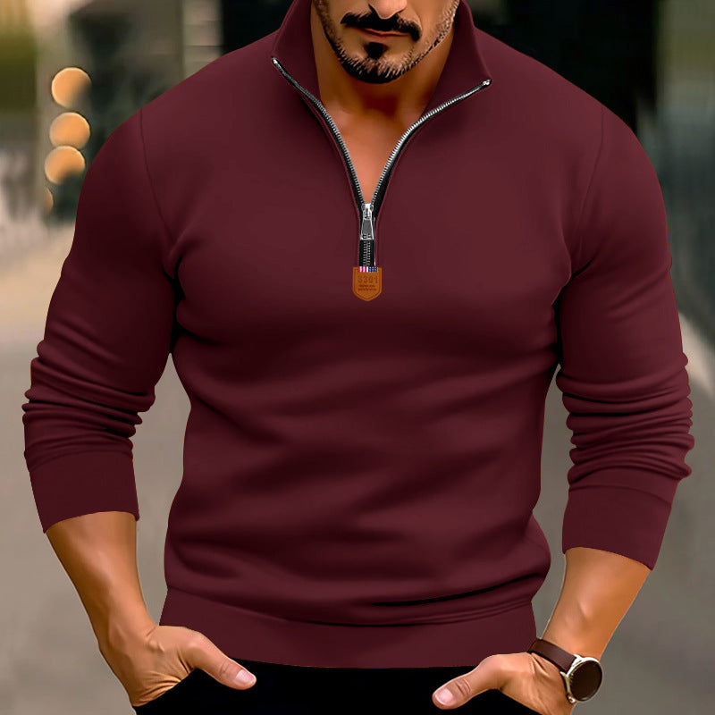 Herren nan schmal geschnittener Feinstrickpullover mit kurzem Reißverschluss, formenden Nähten und Stretchbund Drune