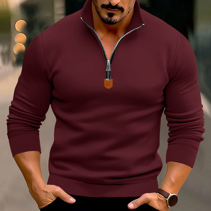 Herren nan schmal geschnittener Feinstrickpullover mit kurzem Reißverschluss, formenden Nähten und Stretchbund Drune