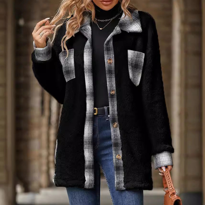 Damen Fleecejacke mit karierten Akzenten und praktischem Schnitt Drune