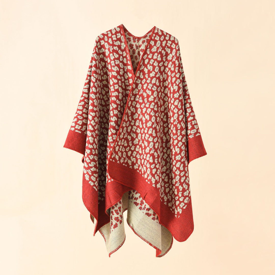 Damen Wollmix-Ruana mit tonigem Leopardenjacquard und kastigem Kimono-Fall Drune