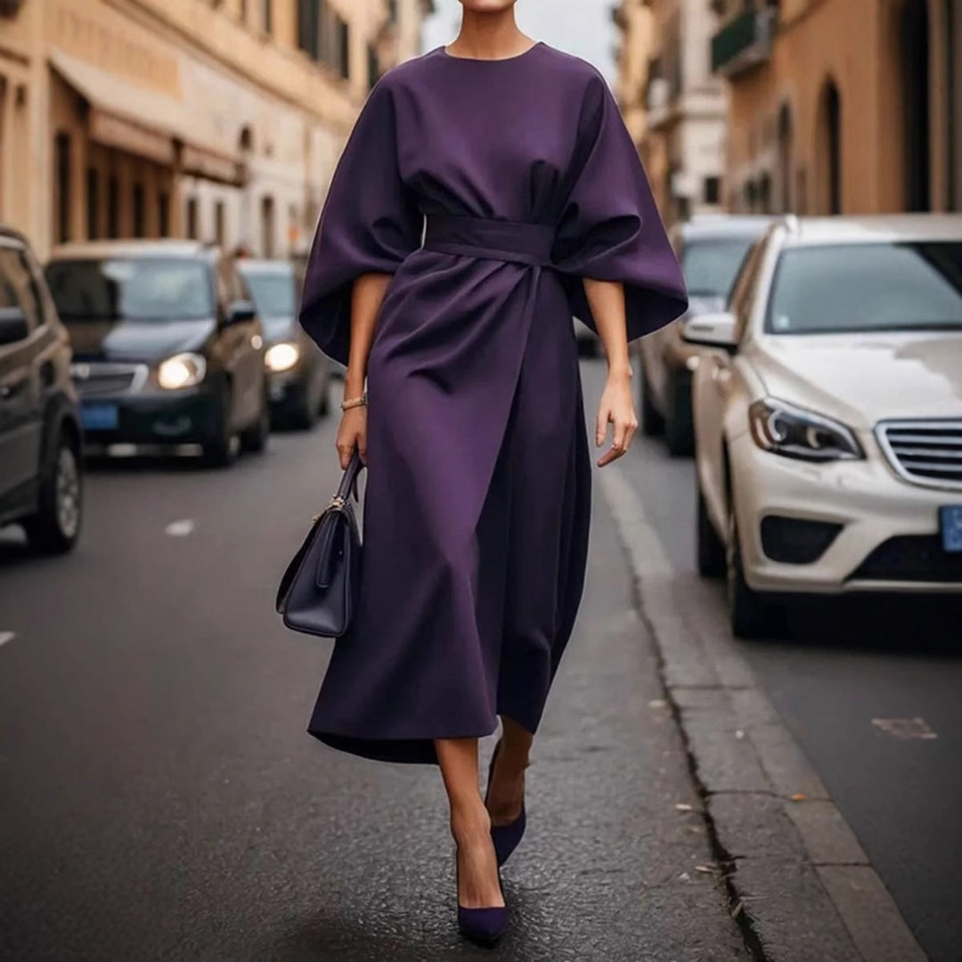 Damen Maxikleid mit voluminösen Ärmeln und schickem Gürtel Drune