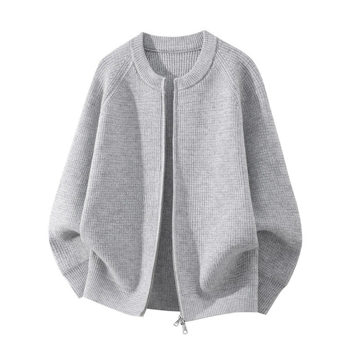 Damen Oversize-Strickcardigan mit Rundhals, Raglanärmeln und Zwei-Wege-Reißverschluss Drune