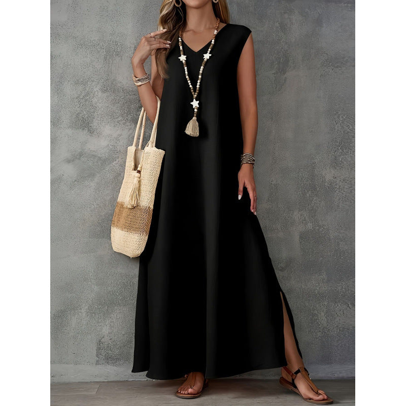 Damen Maxikleid mit V-Ausschnitt und seitlichen Schlitzen Drune