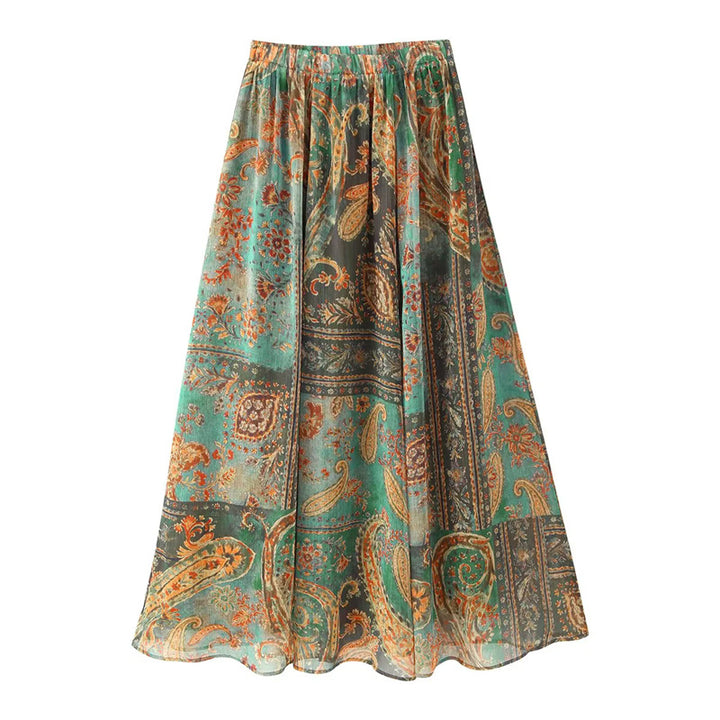 Damen nan fließender Maxi-Rock mit elastischem Bund, Paisley-Print und luftiger Chiffon-Optik Drune