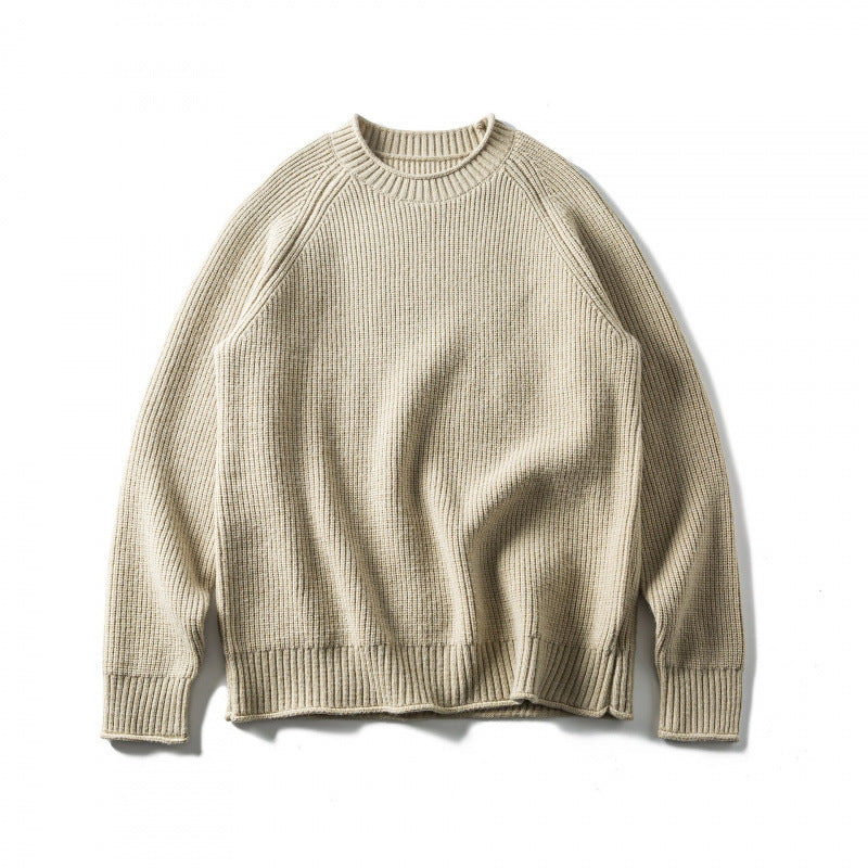 Unisex Grobgestrickter Rundhals-Pullover im Oversize-Boxy-Cut mit Raglanärmeln Drune