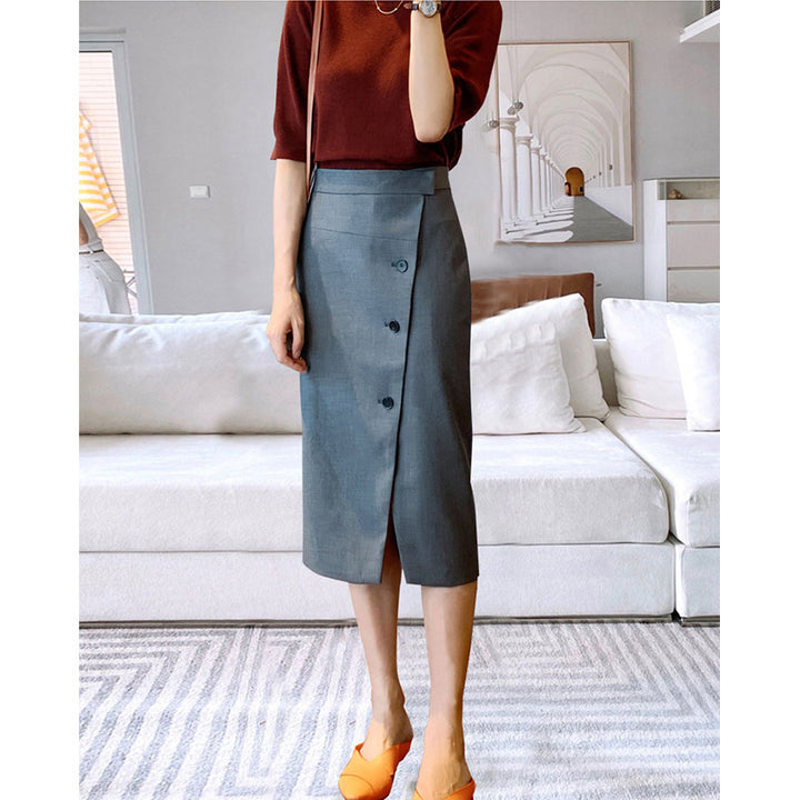 Damen Eleganter Midirock mit Knopfdetail und Taillengürtel Drune