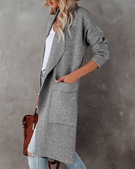 Damen Longline Cardigan mit praktischen Taschen und fließendem Schnitt Drune