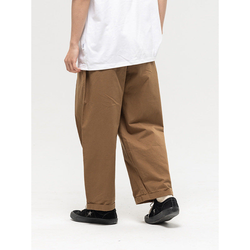 Damen Weite High‑Waist Bundfalten-Hose mit elastischem Kordelbund und gekrempeltem Saum Drune