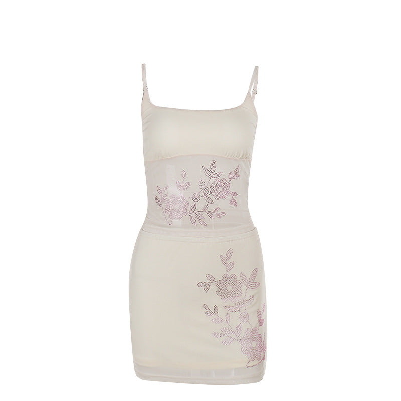 Damen Crop-Top und Minirock Set mit floralem Design Drune