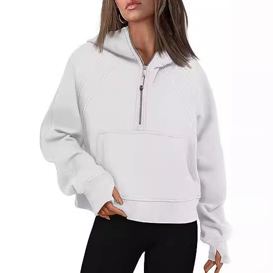 Damen lässiger Kapuzenpullover mit modischem Reißverschluss und praktischer Kängurutasche Drune