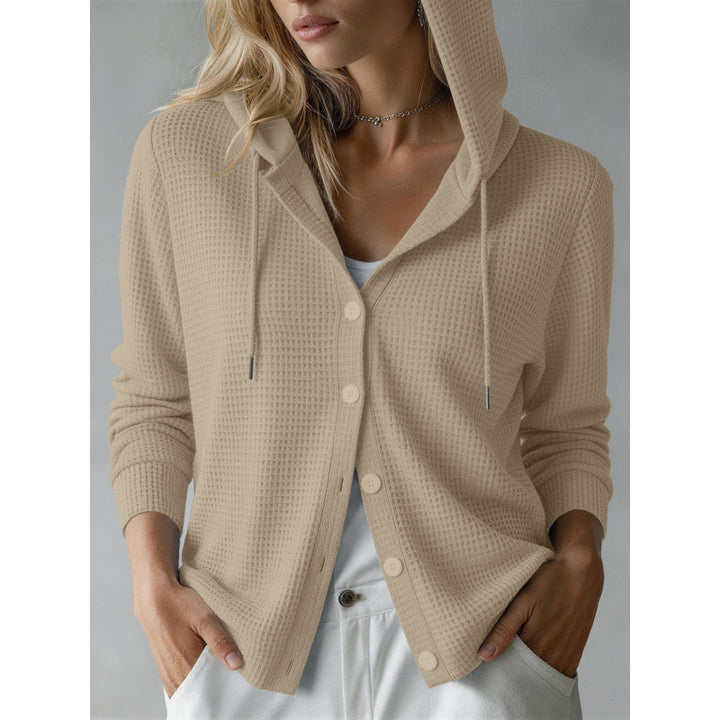 Damen Kapuzen-Strickjacke mit Waffelstruktur und Knopfleiste Drune