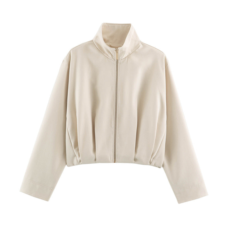 Damen Boxy-Cropped Blousonjacke mit hohem Stehkragen und taillennahem Gummizug Drune