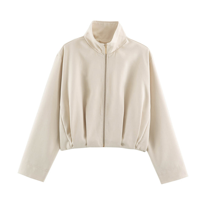 Damen Boxy-Cropped Blousonjacke mit hohem Stehkragen und taillennahem Gummizug Drune