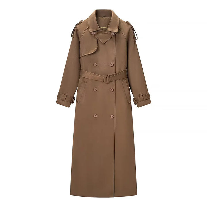 Damen nan langer Trenchcoat mit doppelt geknöpfter Front, Taillengürtel, Epauletten und Manschettendetail Drune