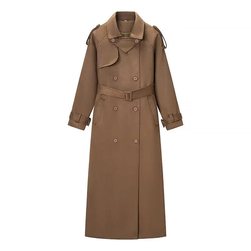 Damen nan langer Trenchcoat mit doppelt geknöpfter Front, Taillengürtel, Epauletten und Manschettendetail Drune