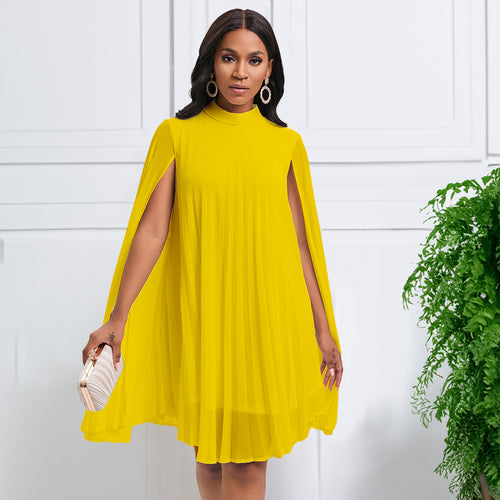 Damen Plisseekleid mit eleganten Kapuze und schwingendem Schnitt Drune