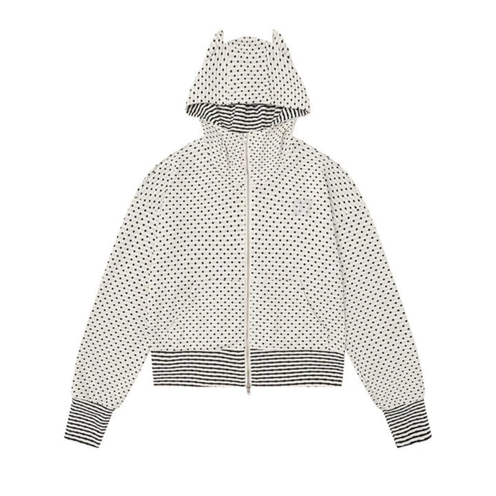 Damen Kapuzen‑Sweatjacke mit Reißverschluss, Ohr‑Applikation und Allover‑Pünktchen Drune